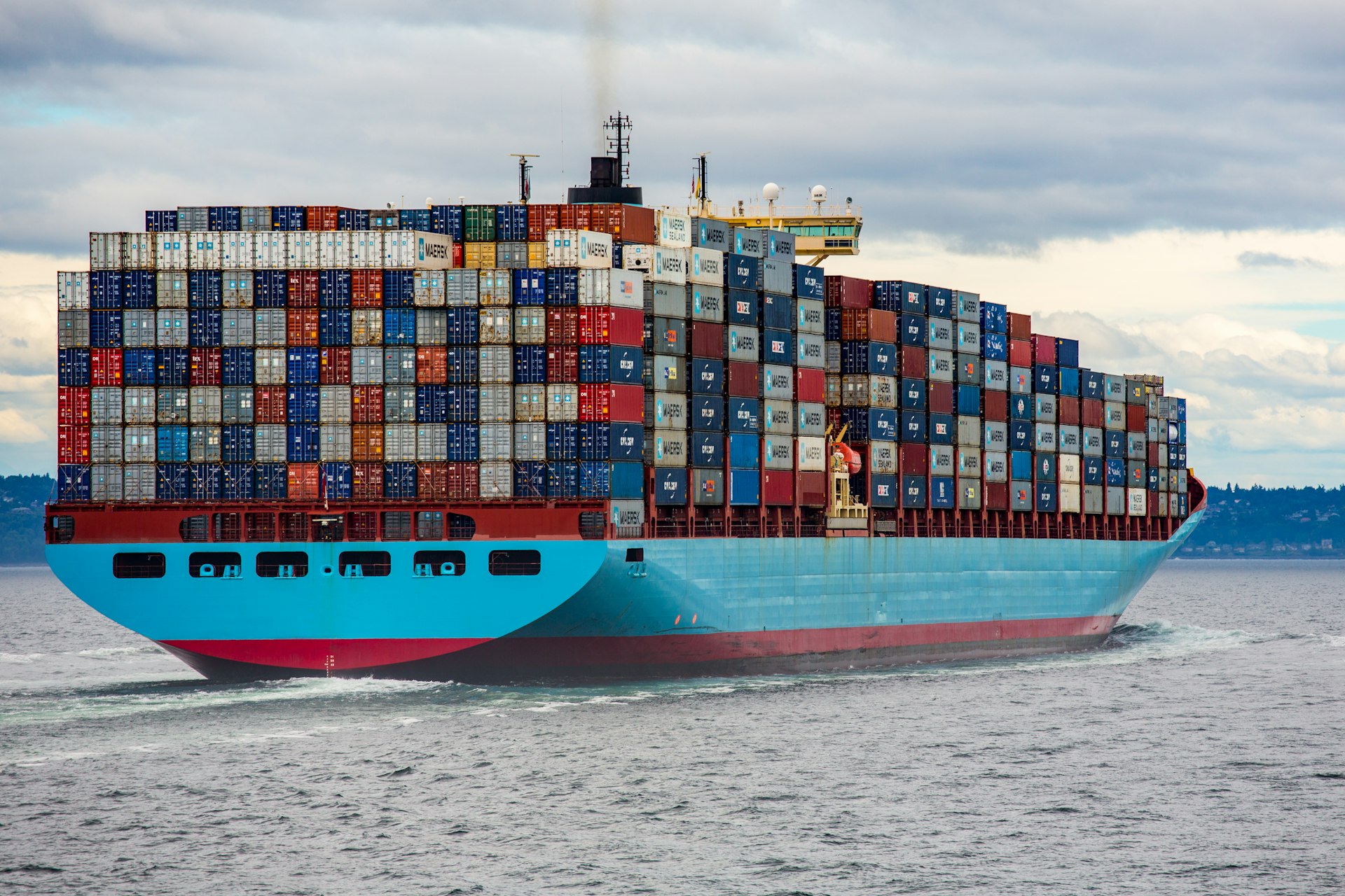 Shipping containers stacked in a port terminal